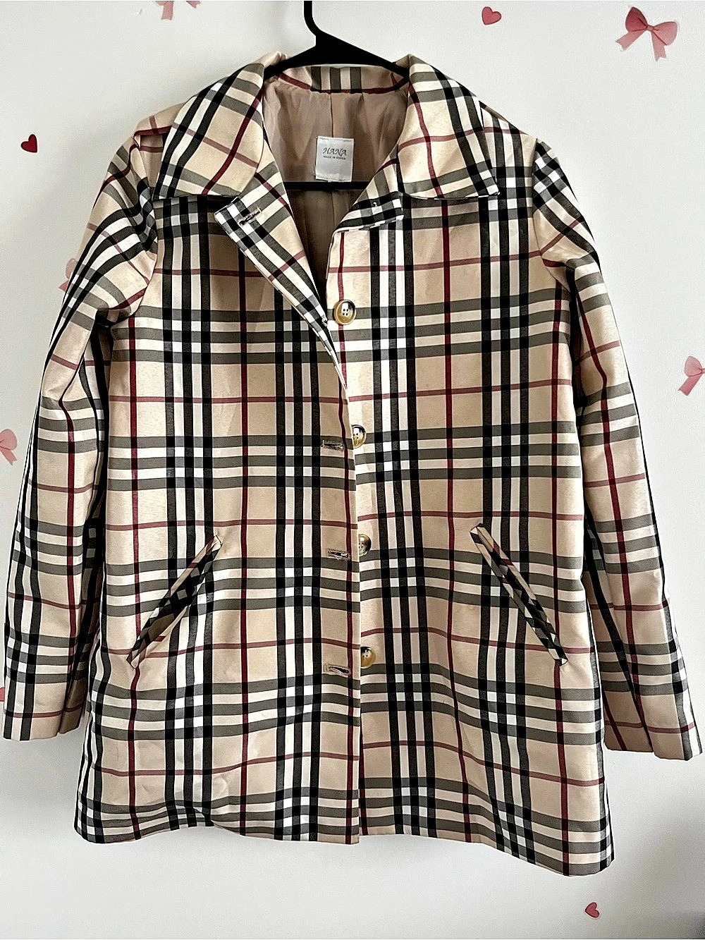 HANA Plaid Trench Coat Cream & Black